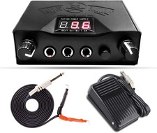 Dual Digital Tattoo Machine Power Supply Kit with Foot Pedal and Clip Cord