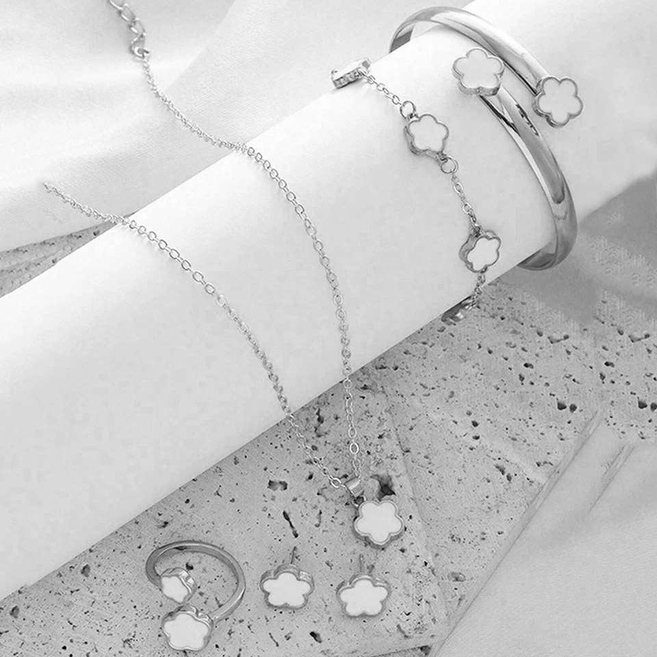 Набор ювелирных изделий с счастливым цветком для женщин 5 шт. — ожерелье, браслет, серьги и кольцо - Изображение 4 из 4