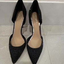 Jewel Badgley Mischka Women  s Black Satin Rhinestone Pointed Toe Pumps 9.5