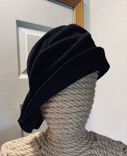 Handmade Fur Felt Cloche Hat with side drape; Black