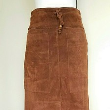 Wilsons Suede Leather Satin Interior Patchwork Midi Skirt Size 2