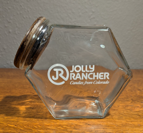 Barattolo caramelle vetro Jolly Rancher vintage 1986 Libbey Canada barattolo con coperchio in legno