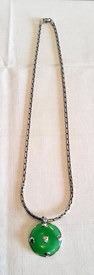 Jadeit Anhänger mit 925 Silber Halskett Jadeit Ø 2,6cm Kette 45cm. Topzustand