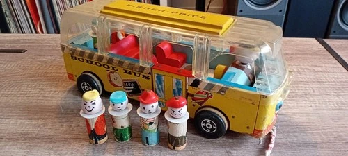 Vintage Fisher Price Little People Safety School Bus 983 1959 (FREE SHIPPING)