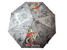 Ed Hardy Tattoo Death Before Dishonor Grey Auto Open Close Compact Umbrella NWT