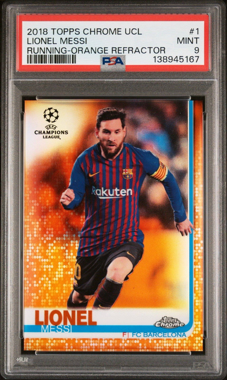 2018 Topps Chrome UCL Lionel Messi Running Orange /25 #1 PSA 9 Argentina Rare