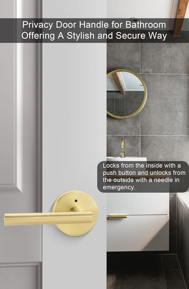 金门把手内部拉丝金色隐私杠杆门把手重型 — 第 2/4 张图片