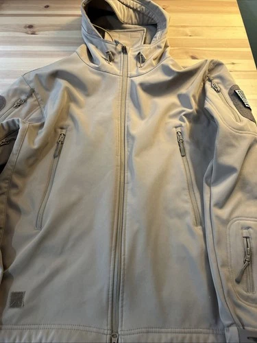 TACVASEN? Mens Medium Tactical Soft shell Fleece Carmel Coat With Flag Patch image 3