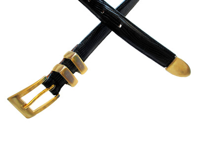 JOOP! Damengürtel Leder schwarz/gold 75 cm lang, 18 mm breit Schlangenprägung
