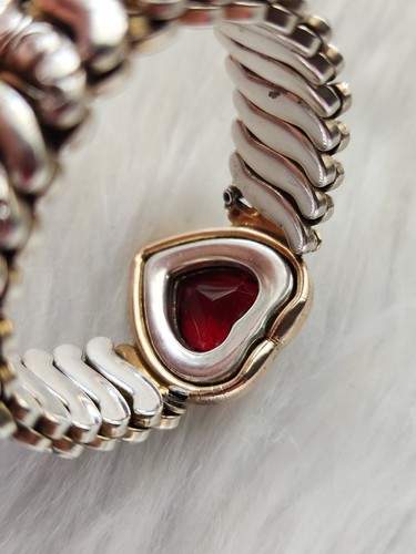 Vintage Sterling Silver Hallmark Sweetheart Red Crystal Heart Expansion Bracelet - Picture 12 of 19