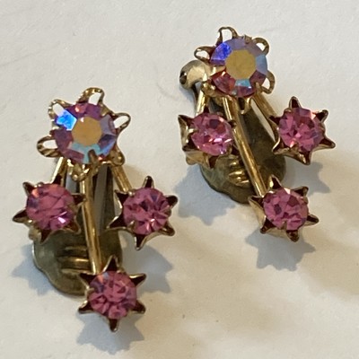 Vtg Pink Crystal Clip Earrings Made Austria Goldtone Austrian Brigerton-core