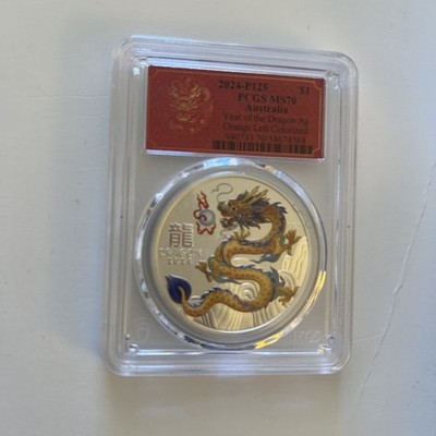 2024-P125 Australia 1$ PCGS MS70 Year of The Dragon AG Orange Left