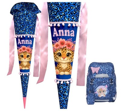 Personalisierte Schultüte - Leopard & Tiger - Passend zu Cheetah - Mädchen