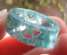 Video Certified Green A Jadeite Jade Heart Round Circle Ring NO. 6.75  418800