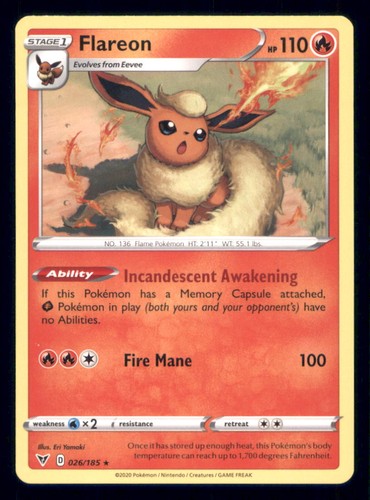 Flareon 026/185 SWSH04: Vivid Voltage Pokemon NM