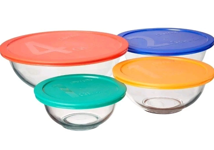 Pyrex Mix It Smart Essentials 8pc Glass Mixing Bowls With Plastic Covers