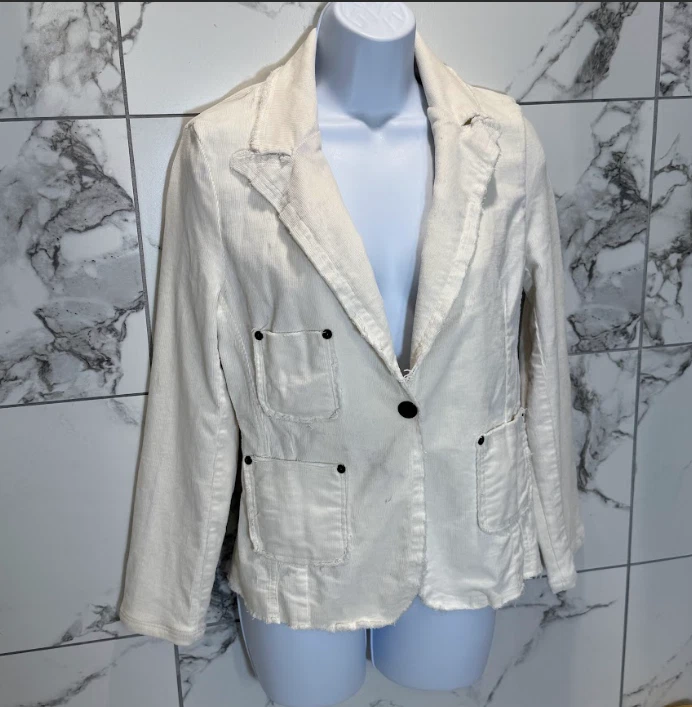 Chaqueta de Colección Bebe Y2K Cordoroy Blanca Elástica Ajustada Bolsillos Delanteros Abiertos Años 2000 XS Foto 3 de 4