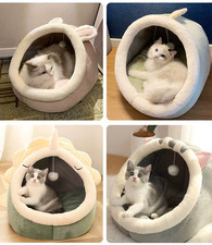 Cat  Small Dog Cave Bed   Deep Sleep Foldable Pet Bed with Washable Pad