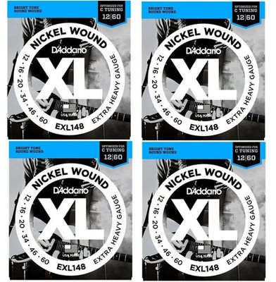 D'Addario 4 x EXL148 Nickel-Wound, Drop C Tuning Electric Guitar Strings 12 - 60