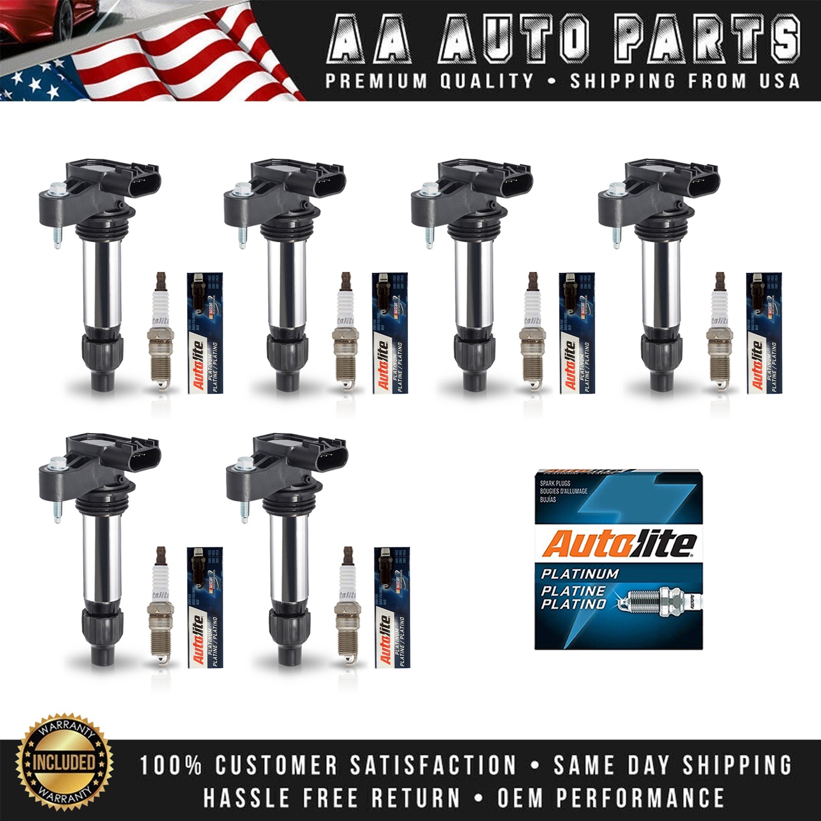 6 Ignition Coils  6 Autolite Spark Plugs for Chevrolet Equinox 2008-2017 3.6L