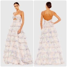 Mac Duggal Purple Floral Cut Out Ruffle Chiffon Layered Gown Sz 2 Prom Formal