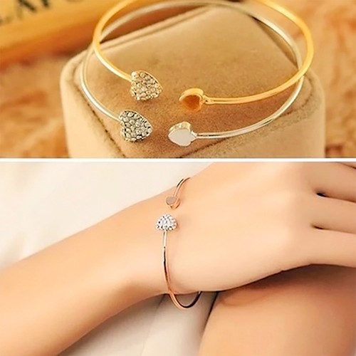 Bracelets Double Heart Women Crystal Bracelet Gift For Girlfriend Opening Cuff F - Picture 20 of 25