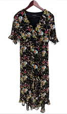 Vintage Y2K Jonathan Martin Dress Maxi High Low M Black Floral Fairy Whimsigoth