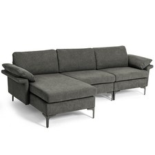 Modern Modular L-shaped Sectional Sofa w/ Chaise Lounge  2 USB Ports Grey