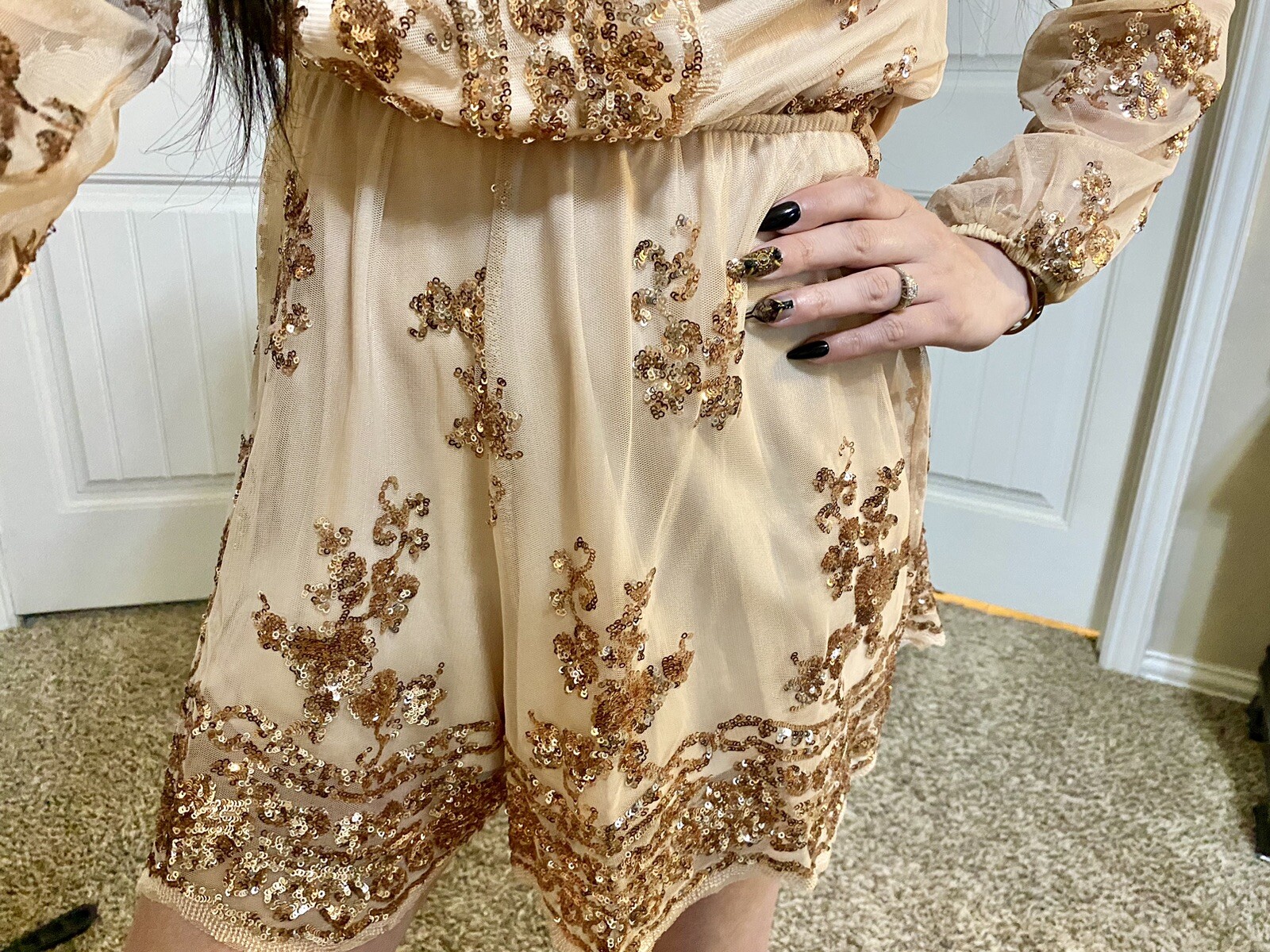 Angel Biba Champagne Gold Sequin Mesh Dressy Romper S Gem