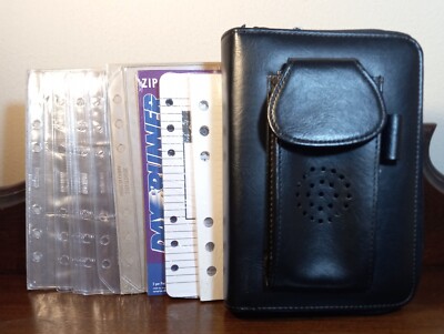 VTG Black Leatherette Power Planner 6 Ring Organizer Clutch Calculator w/ Extras