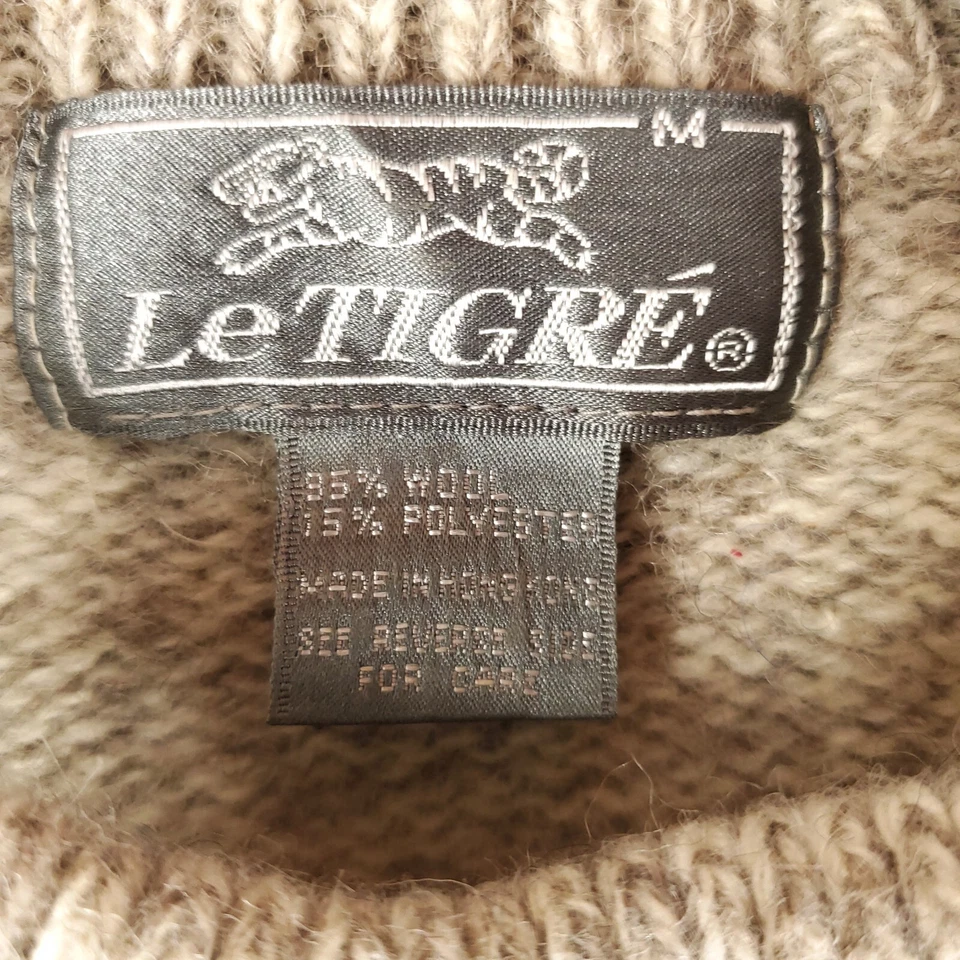 Vintage Le TIGRE Plaid Front Sweater Women's M Beige Wool Blend Preppy Retro 80s - Image 3 of 4