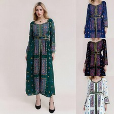 Dubai Women Muslim Long Sleeve Maxi Dress Kaftan Robes Evening Robes Ethnic Lady