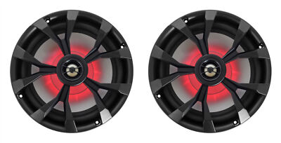 Pair Rockville RKL80MB 8'' 900 Watt Black 2-Way Marine Boat Speakers w/LED's