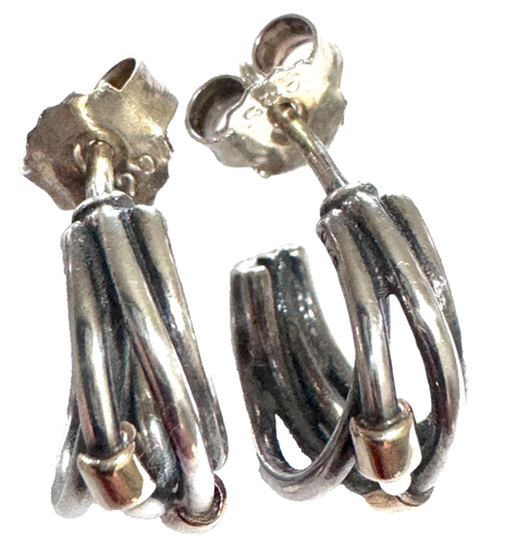 PANDORA Two Tone Intertwined Rope Hoop Earrings 14K Gold Silver 290263 Rare - Picture 6 of 6