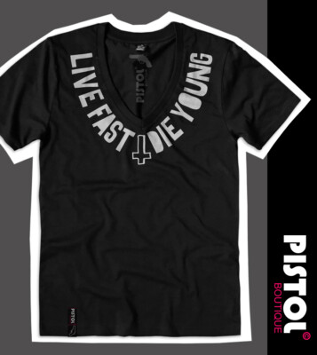 Pistol Boutique Herren-T-Shirt, Schwarz Mit Tiefem V-Ausschnitt