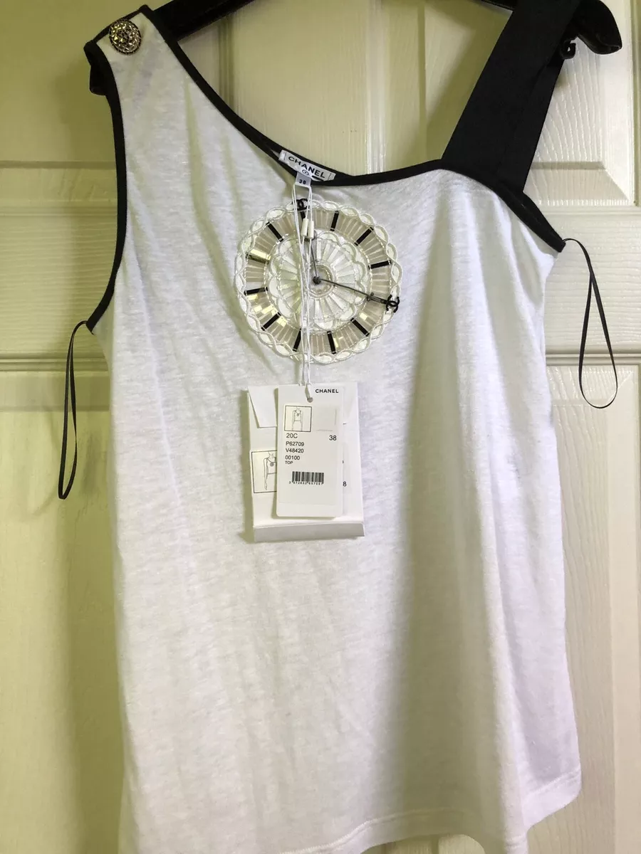 CHANEL 20C NEW TAGS Ecru Top with Beaded Embroidered CLOCK & CC CHANEL 20C NEW TAGS Ecru Top with Beaded Embroidered CLOCK & CC