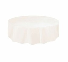 LARGE White Round 213cm Plastic TABLE CLOTH COVER Disposable Wipe Clean