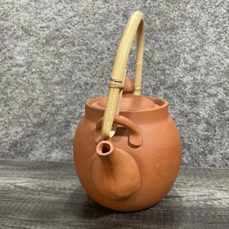 1989 Albert Kessler Red Clay Terracotta Teapot Bamboo Handle w/ Infuser Vintage - Image 3 of 4