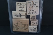 Stampin Up Loads of Love Pick Up Truck Quotes Hearts Tree Wood RUBBER STAMP SET