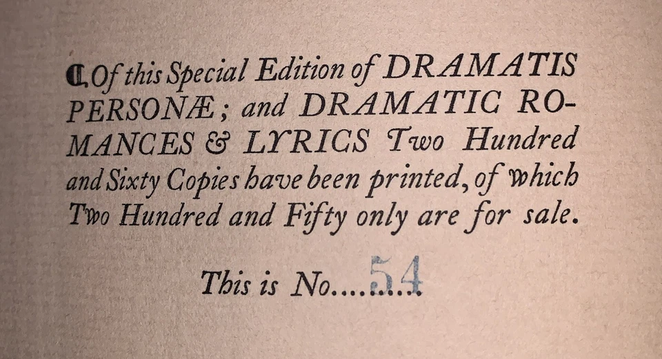 1 of 260, 1909, ROBERT BROWNING, DRAMATIS PERSONAE & ROMANCES, BRICKDALE, VELLUM - Image 3 of 4