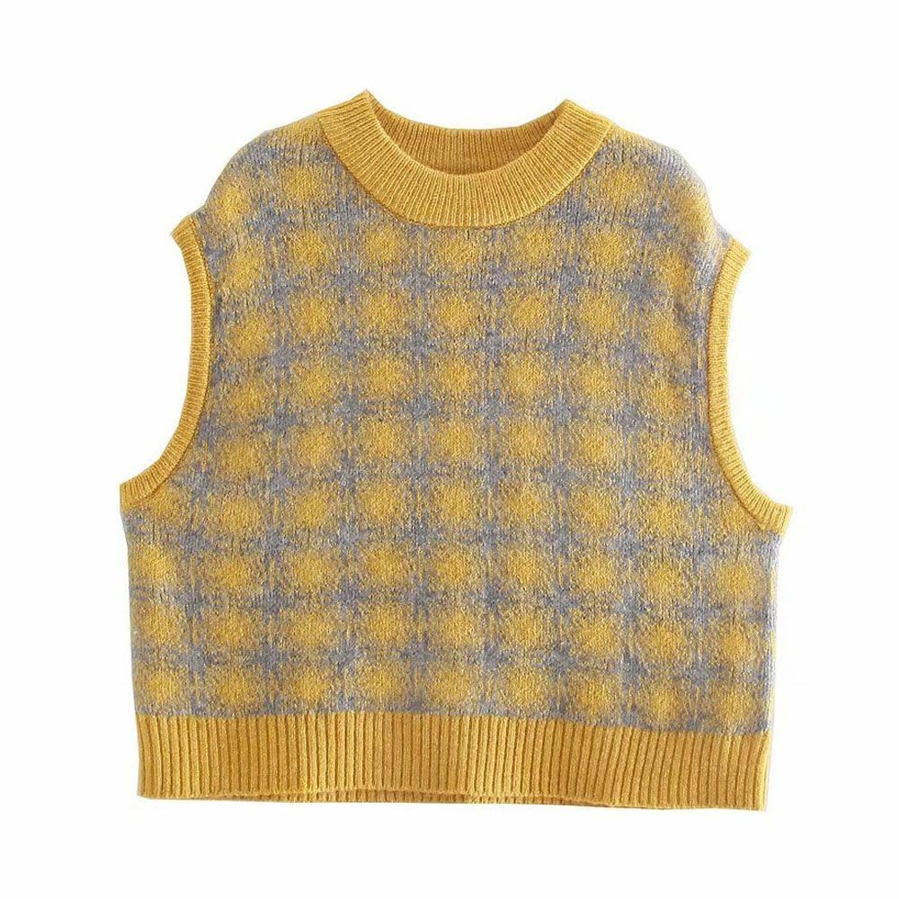 Loose Cropped Jacquard Vest Sweater 