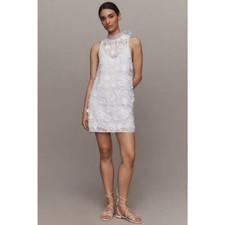 BHLDN Anthropologie Women’s 3D Floral Lace High-Neck Back-Bow Mini Dress Sz S