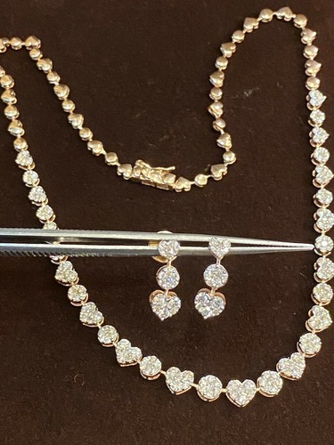 4.75 TCW Round Brilliant Cut Diamonds Necklace Earrings Set In 585 Fine 14K Gold - Picture 10 of 12