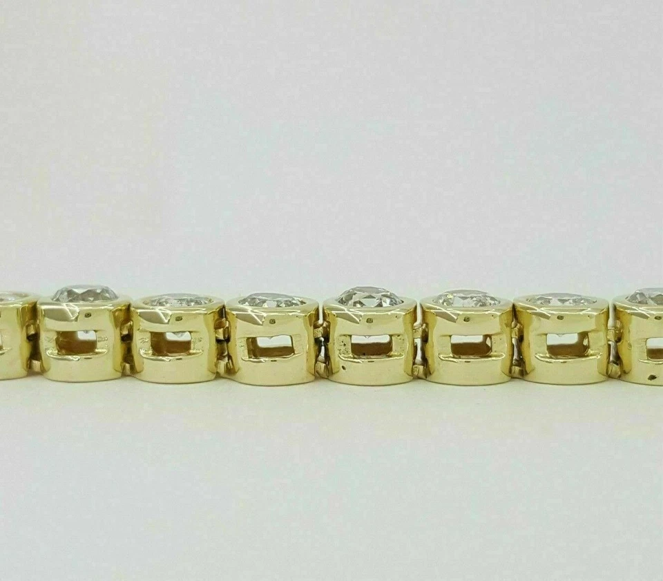 8Ct Rund Künstlicher Diamant 14K Gelb Vergoldet Blende Tennis Armband 19.1cm - Bild 3 von 4