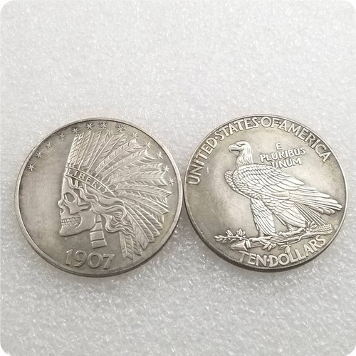 Antigua moneda de diez dólares con cabeza de indio de 1907 sin circular - perfecta para coleccionistas