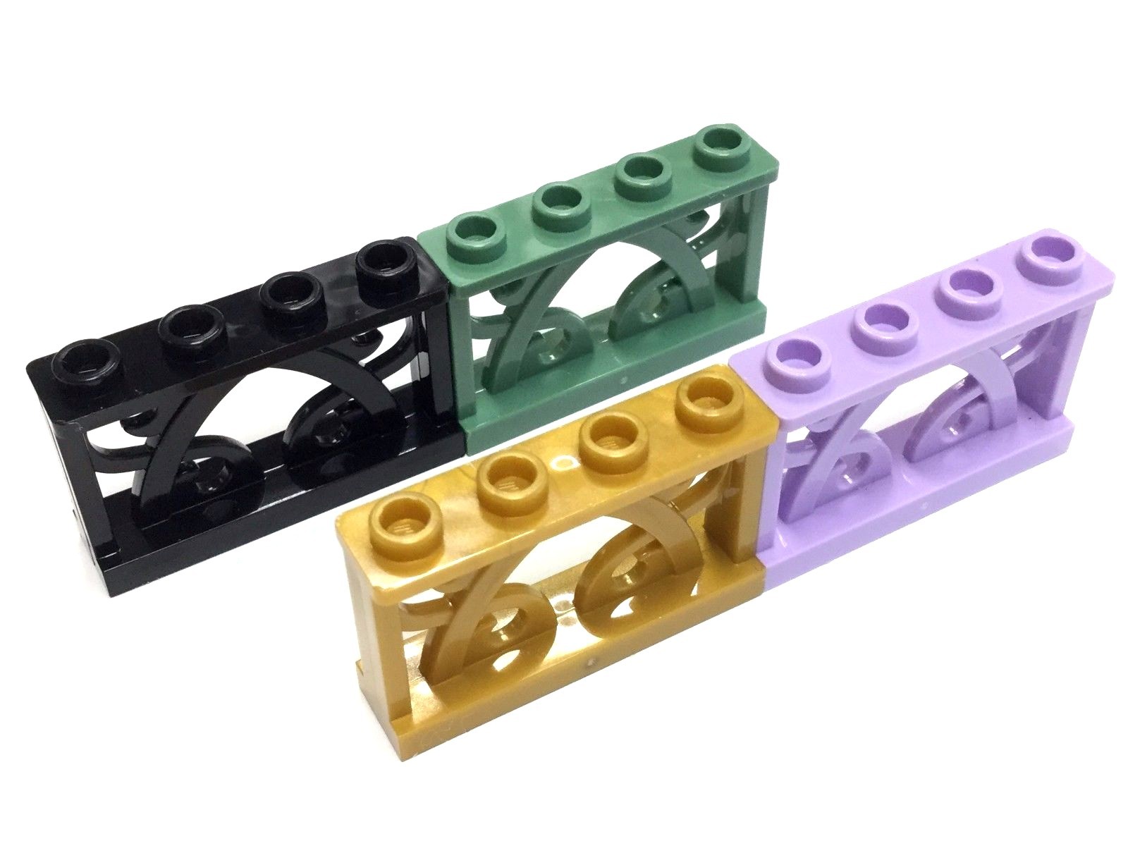 LEGO Lot of 2 Sand Green 1x4x2 Ornamented Fence Pieces