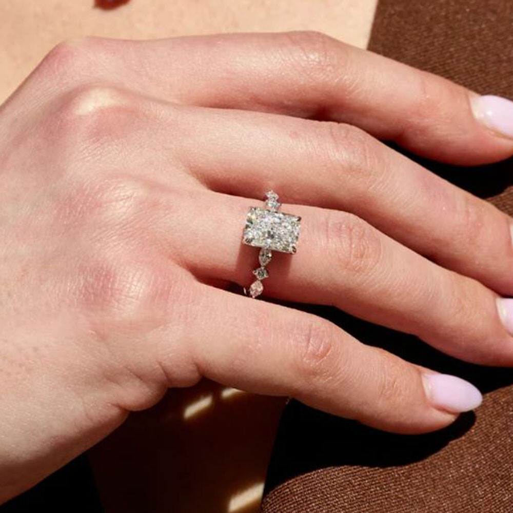 Diamond Wedding Ring Radiant Cut 1.81 Ct IGI GIA Lab Created 14k White ...