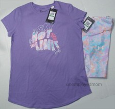 Under Armour Outfit Top Bike Shorts Youth Girl Athletic Sports Tee Sky Not Limit