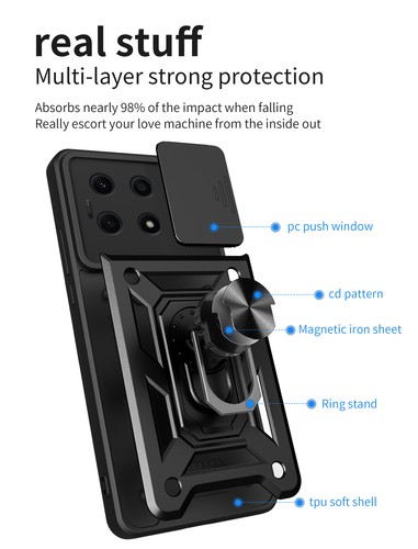For Honor X8 5G X6 X6a X6b Shockproof Case Ring Armor Cover Stand+Tempered Glass - Zdjęcie 4 z 15