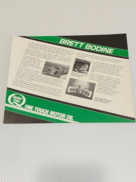Postal/folleto vintage 1991 Brett Bodine Nascar Foto 2 de 2